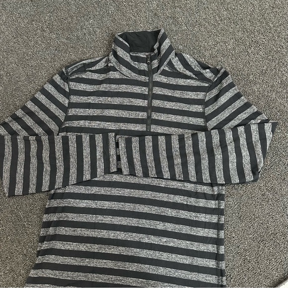 Lululemon Studio 1/2 Zip Pullover Mens L Classic Stripe Grey/ Black - Picture 1 of 7